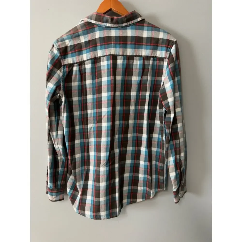 Polo Ralph Lauren XL Plaid Flannel Button Shirt Blue Brown Cotton
